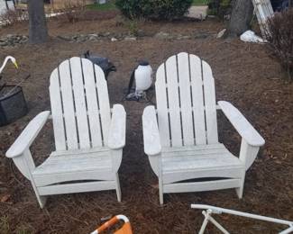 White Painted Wood Adironack Armchairs - Pair   