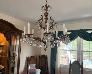 1960's Rococo Design French Style Brass Chandelier