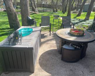 Outdoor Storage Bend, Wrought Iron Plant Stand and Fire Pit