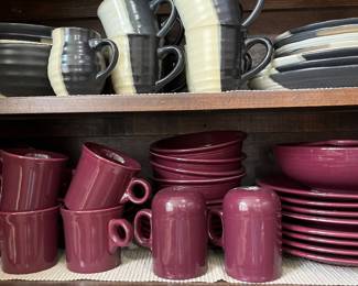 Vintage Fiesta Ware Claret Set of Dishes and Set of Stoneware Dishes