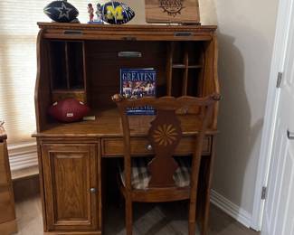 Wooden Desk and Chair, Michigan Lamp and Football