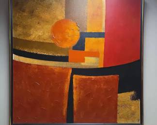  02 Vintage Mid Century Modern Abstract Cubist Oil Painting Minashima Mansaku