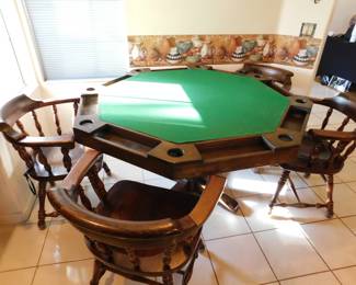 Poker table removable top. There is a standard table underneath.