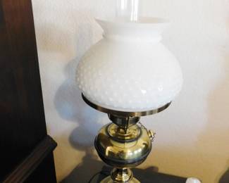 Hobnail white milk glass electric hurricane lamp