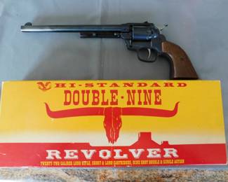 High Standard Double Nine .22 Longhorn Revolver, with box, original paperwork and extra set of white pearl grips.