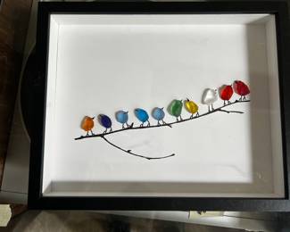 Beach Glass Birds on a Limb Framed