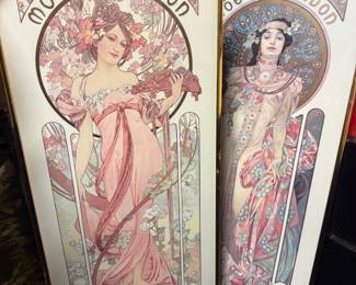 Vintage 70's framed Mucha Moet and Chandon art