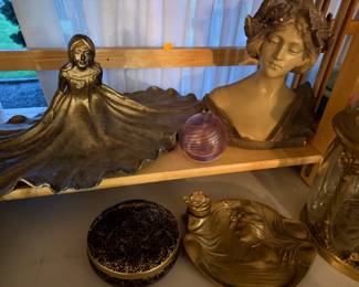 Antique Vidal brass inkwell tray