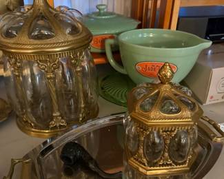 Extra Large blown glass and brass humidor jars