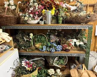 Faux flowers and baskets