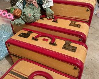 Vintage Hollywood Luggage Tweed and Leather Set