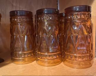 Amber Glass Tumblers with Stars and Bars Pattern