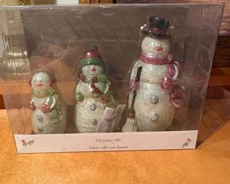 Set of Snowman Family Flameless LED Decorations by Valerie Parr Hill