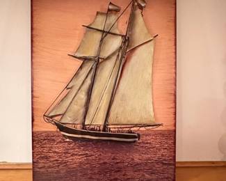 Vintage Copper Embossed Ship Wall Art
