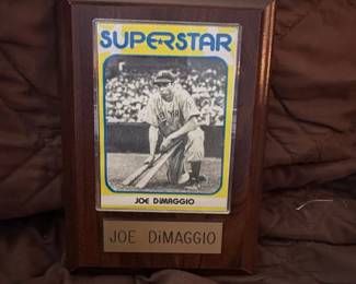 Joe DiMaggio Topps Baseball Card Mounted on Wooden Plaque