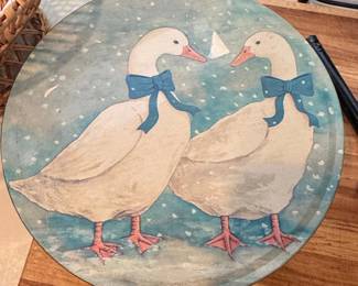 Vintage Blue Ribbon Geese Round Tin Plate