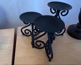 Wrought Iron Scrollwork Tiered Candle Holder Set