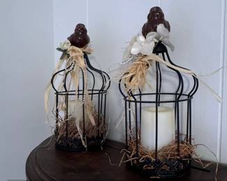 Decorative Birdcage Candle Holders with Faux Birds