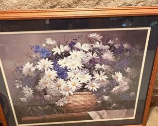 Nancy Lee Daisies in a Basket Print with Wooden Frame