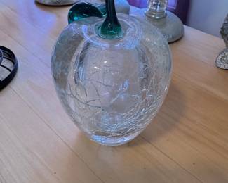 Clear Crackle Glass Apple Paperweight