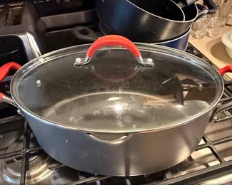 Rachael Ray HardAnodized Nonstick Oval Covered Stock Pot or Dutch Oven with Red Handles second image