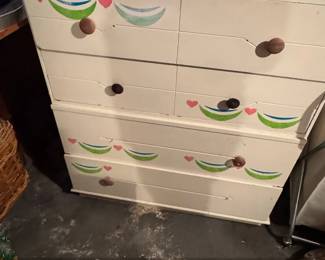 Vintage Childrens Dresser with Heart and Swirl Decals