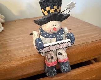 HandPainted Wooden Snowman Figurine with Let it Snow Sign and Snowflake Accent
