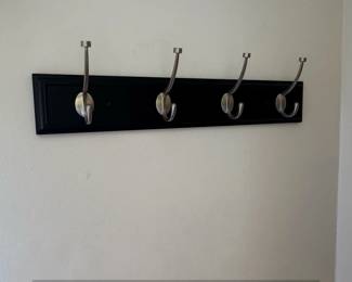 Black Wood Coat Rack with Curved Brushed Nickel Hooks