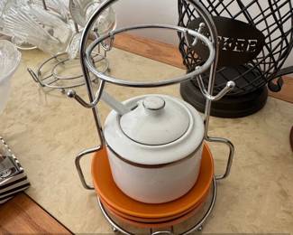 Vintage Sugar Bowl with Spoon and Saucers in Metal Caddy