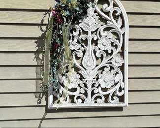 White Arched Metal Wall Decor with Floral Embellishments