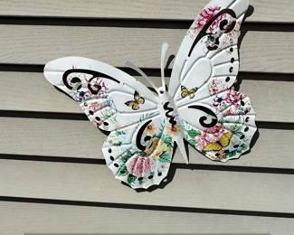 White Metal Butterfly Wall Art with Floral and Scrollwork Design