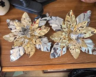 Department Gold and Silver Poinsettia Taper Candle Holders Set of 