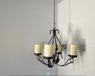 Wrought Iron Light Pillar Candle Chandelier with Crystal Accents