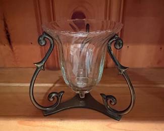 Vintage Wrought Iron and Glass Hurricane Candle Holder