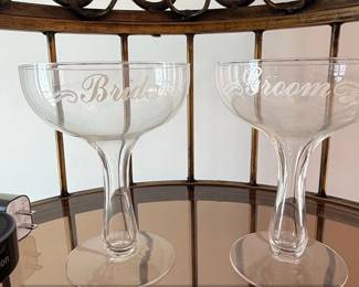 Vintage s Bride  Groom Champagne Glasses