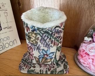 Vintage Floral Needlepoint Pen Holder with Coaster