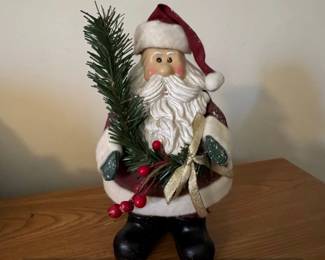 Decorative Santa Claus Figurine with Evergreen Sprig