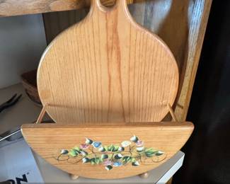 Vintage HandPainted Wooden Mail Holder or Cutting Board Hybrid