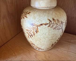 Vintage Ceramic Ginger Jar with Leaf Motif
