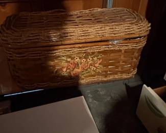Wicker Sewing Basket with Floral Appliqu
