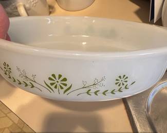 Glasbake Green Daisy Oval Casserole Dish