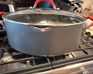 Rachael Ray HardAnodized Nonstick Oval Covered Stock Pot or Dutch Oven with Red Handles