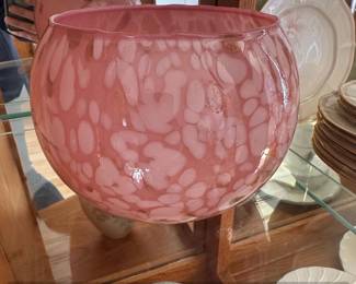 Pink Art Glass Vase with Gold Flecks and White Inclusions