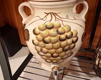 Italian Majolica Ceramic Beverage Dispenser with Grape Motif