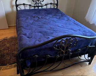 Black Metal Bed Frame with Ornate Scrollwork Headboard and Footboard second image
