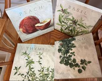 Set of Botanical Art Prints  Peach, Basil, Thyme, Oregano