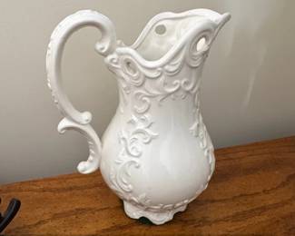 Napcoware White Ceramic Pitcher with Ornate Scrollwork