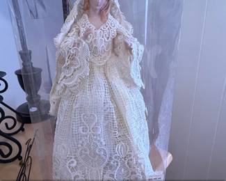 Vintage Porcelain Doll  Virgin Mary with Lace Dress