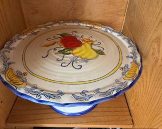 Italian Ceramic Pedestal Cake Stand with Fruit Motif