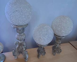 Ornate Pedestal Globe Lamps Set of